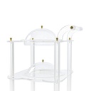 Acrylic trolley-Round trays and convex lids with gold handles.