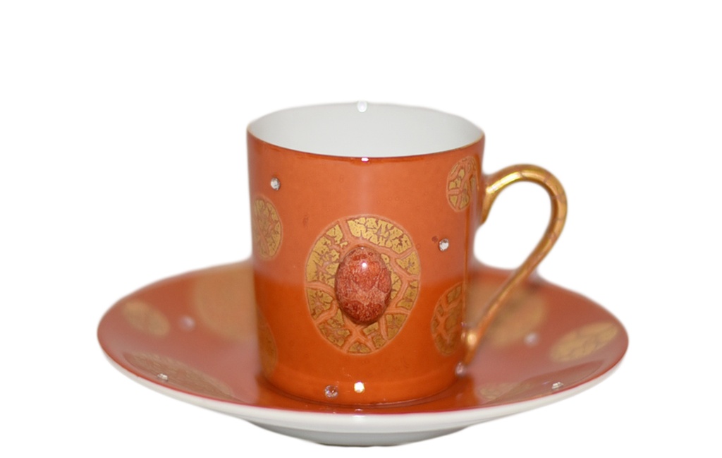 S/6 Coffee Cup&Saucer Icone Semi Precious Stones