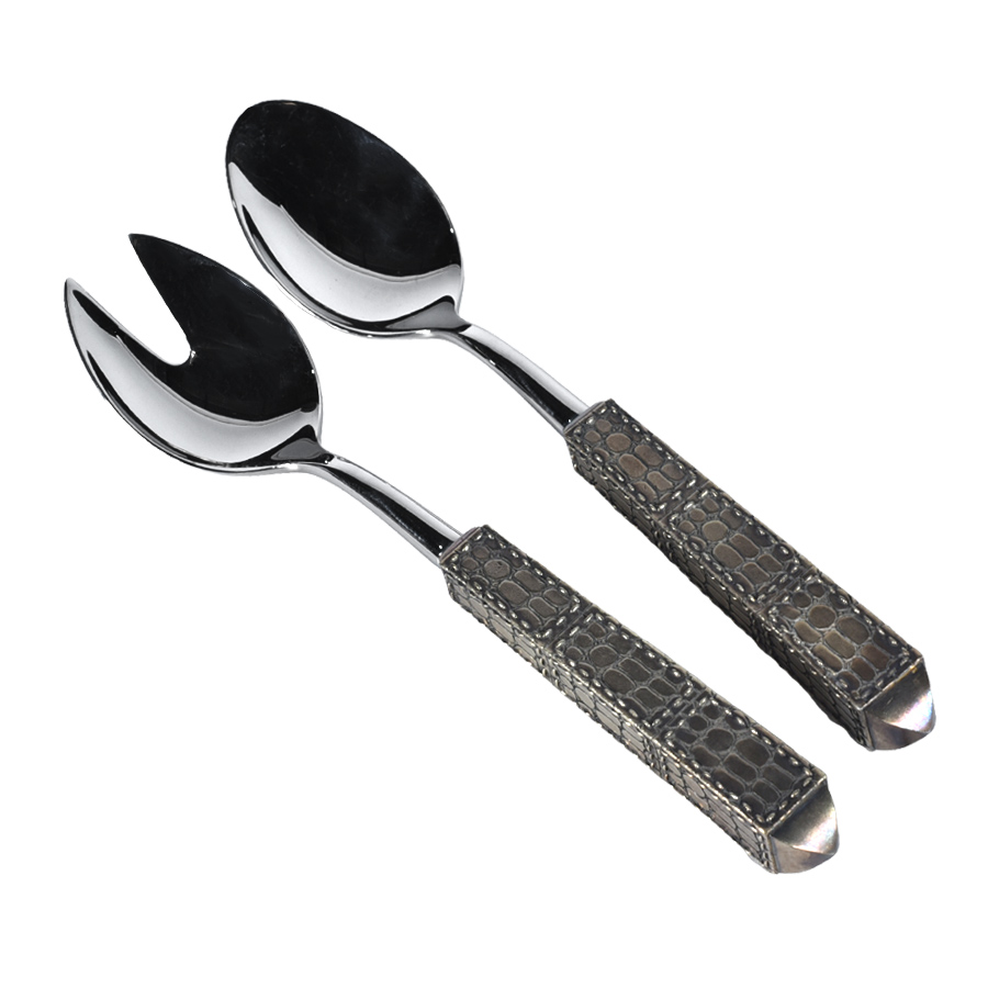 S/2 Salad Serving Croco Gold Plated Handle