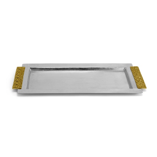 [102004381] Palm Vanity Tray (White/Gold,25x49.5x5H, Marble/Stainless Steel)