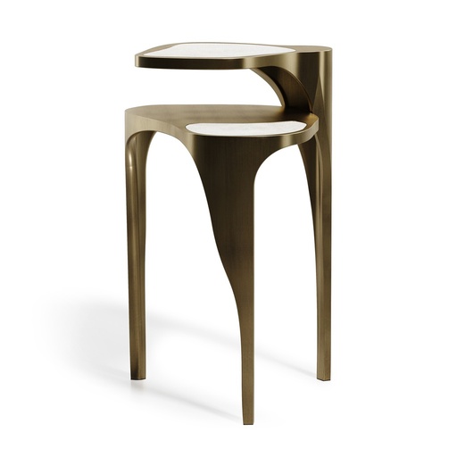 [202002582] Ginko Side Table Cream Shagreen (Brass,55x60 CM, Upholstered)