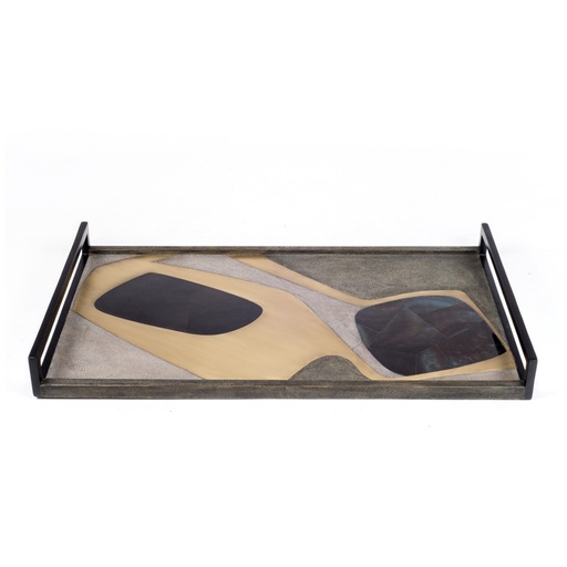 [102004424] Tray L Cosmo Pattern Dark (Ivory/Gold,20 CM, Metal/Plastic)
