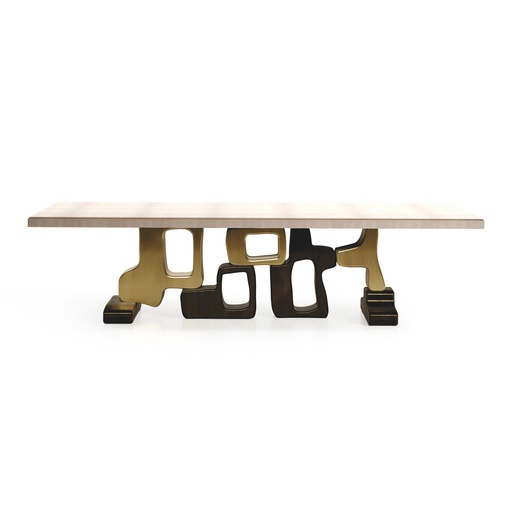 [202003153] Apoli II Dining Table M Cream Shagreen (Brass,55x60 CM, Upholstered)