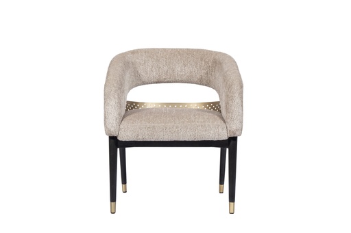 [206001127] The Elara Oak & Gold Dining Chair (Offwhite/Gold,W57.5xL60xH77.5, Oak Base With Fabric Upholstery )