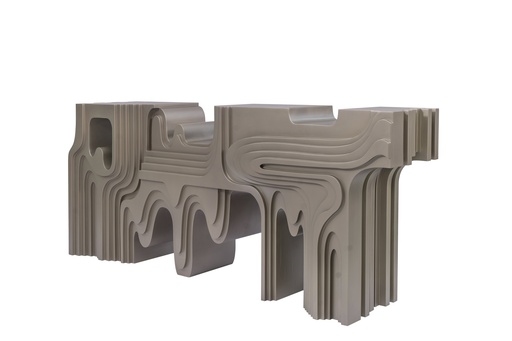 [202004184] The Bronze Liquid Metal CNC Console (Tiger Eye Top,W32.5xL150xH82.5, Brass Metal Base / Tiger Eye Top )