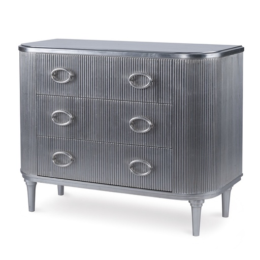 [201008001] Lavaliere Chest Silver  Mindi wood with antique silver metal leaf (Cream,13x26x3 H CM, Shagreen)