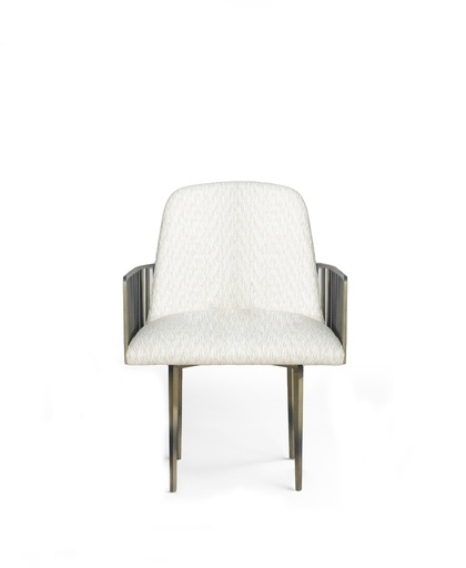 [206001145] Penguin Cluster Dining Chair (Alaska Grey Marble,L- 78.7 , W-81.2, Ht-60.9  L - 81.2 , W - 63.5 , h - 55.8  L - 55.8, W - 55.8, ht  - 55.8, Metal Polish -Distressed Brass)