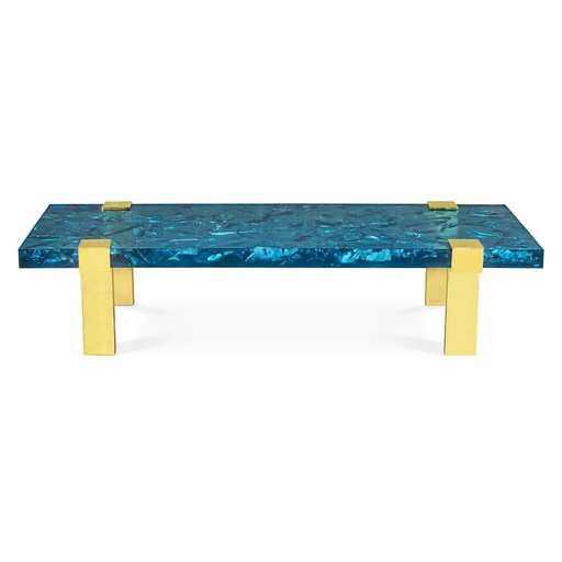 [2005-CR11] Clasps Coffee Table
(Vibrant Blue Cr11 & Brass) (White Grey Marble,Dia56x42x44 cm, Metal Polish -Distressed Brass)