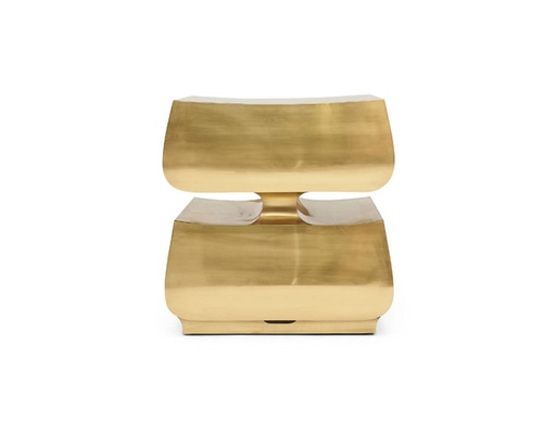 [6001-BP] Two Tier Side Table
(Brush Polished Brass)  (Cream,55x50 CM, Upholstered)
