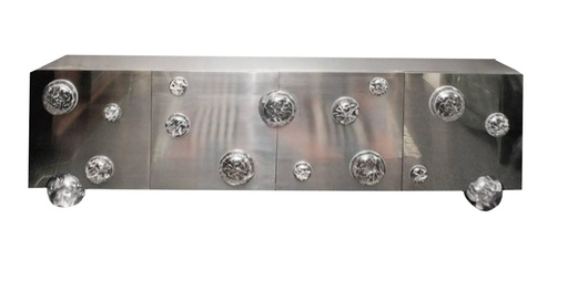 [7015] Bubble Credenza
(Stainless Steel & Clear Ice-Resin) (White,130x46x90H, Wood/Antique Mirror)