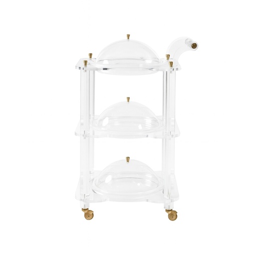 [20200100019] Acrylic trolley-Round trays and convex lids with gold handles. (Clear,47x93x94H cm, Acrylic)