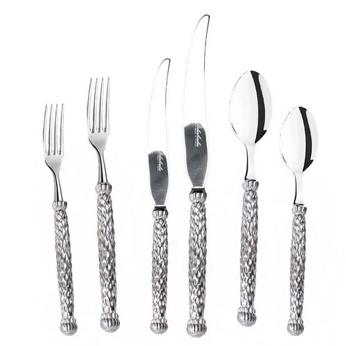 [101003247] Set Of 6 Haiti Shiny Silver Plated Placesetting Cutleries (Ivory,)