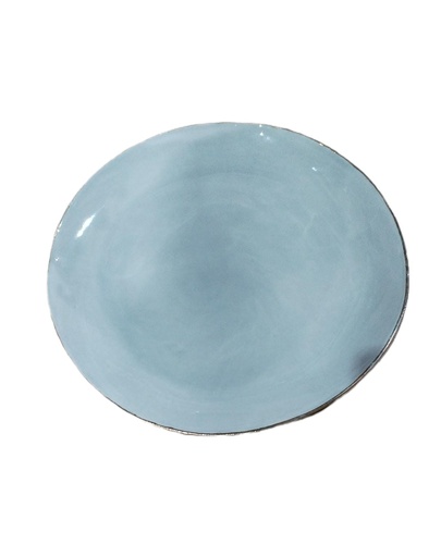 [1010010022] Pearl Grey Plate With Gold Rim (Beige/Silver,12x12x6H cm, Porcelain)