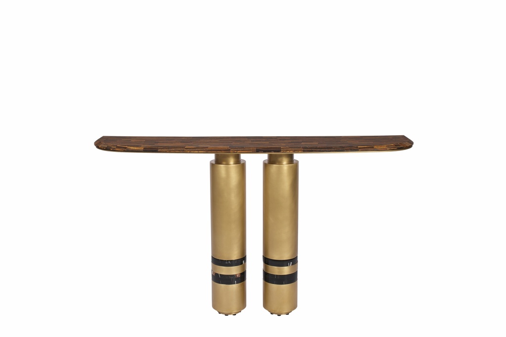 Console
Dull Brass Metal Base With Semi Precious Tiger Eye Top 