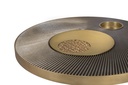 Coffee Table 
Ss 304 Electroplated With Cnc In Liquid Metal Finish With Oak Base