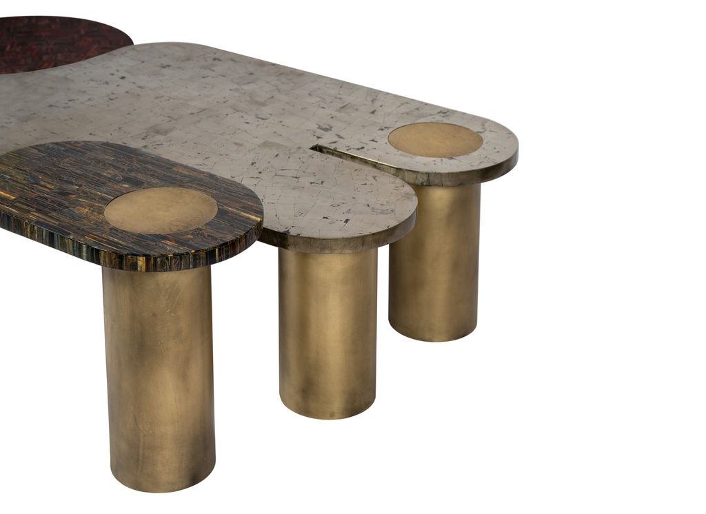 Coffee Table
Ss 304 Electroplated Tops In Pryite , Red Tiger Eye & Multi Tiger Eye  Semi Precious Stone Tops 