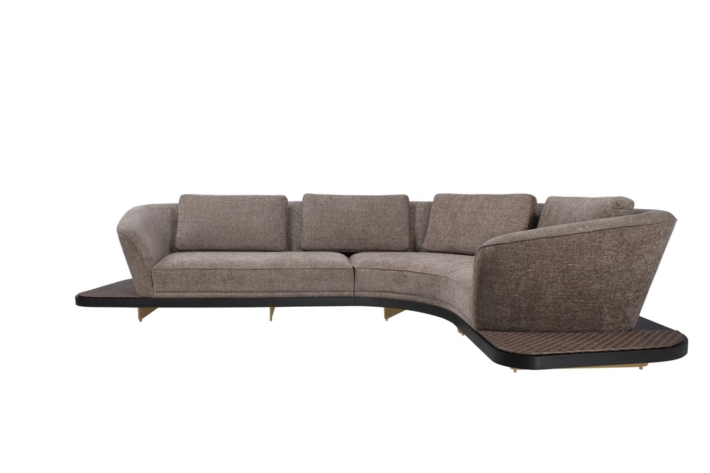 L Curve Sofa With Wooden Oak Base (With Cushion & Throws)