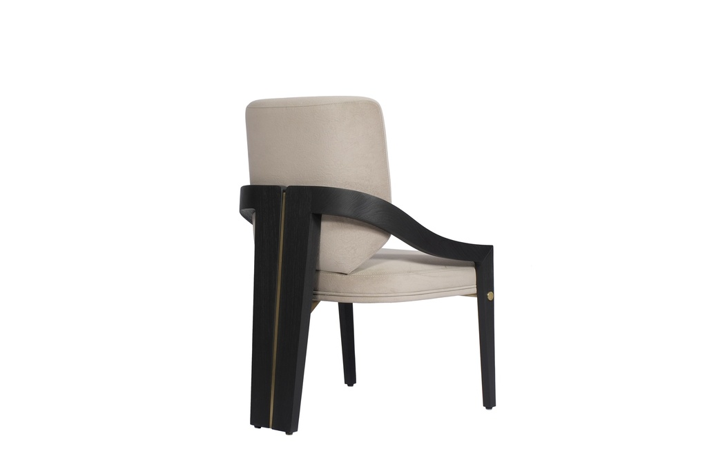 Dining Chair With Oak Finish And Metal Inset