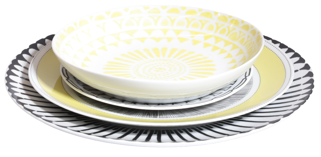 Piatto Fondo Porcellana Grafismi Giallo
