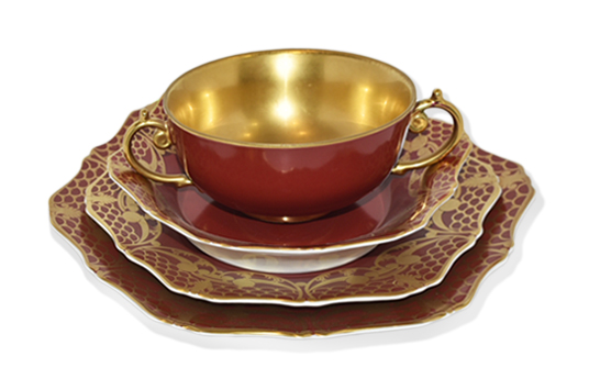 Alencon Rouge Soup Bowl With 2 Handlesa