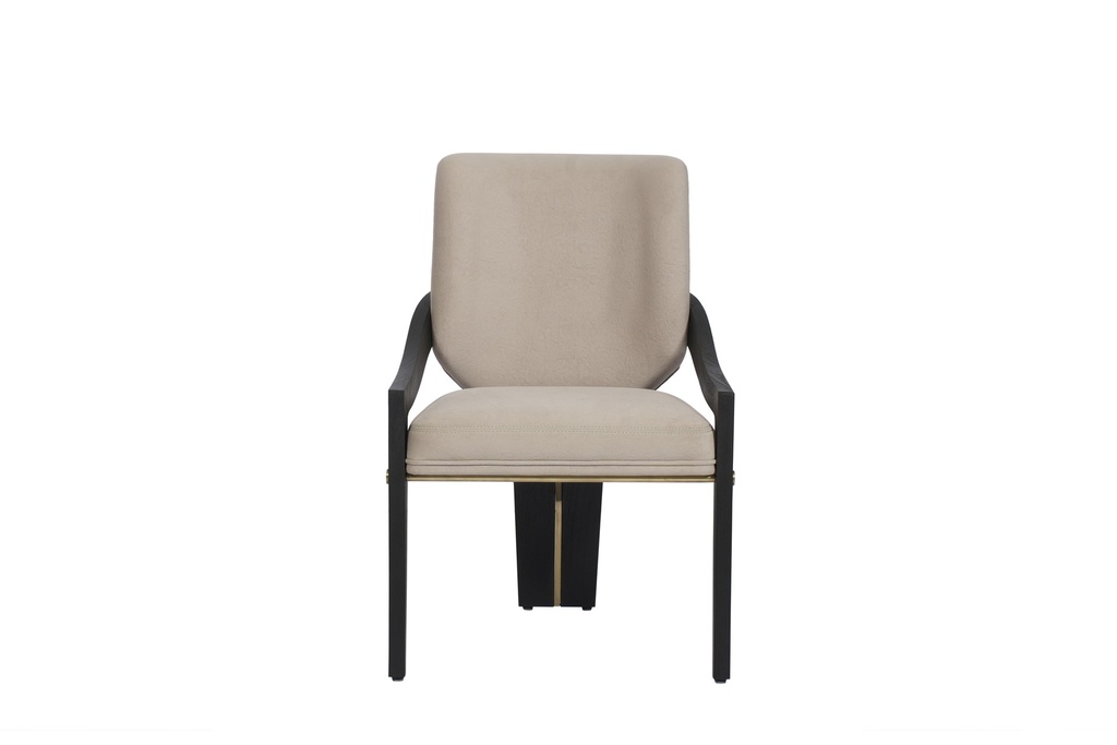 Dining Chair With Oak Finish And Metal Inset