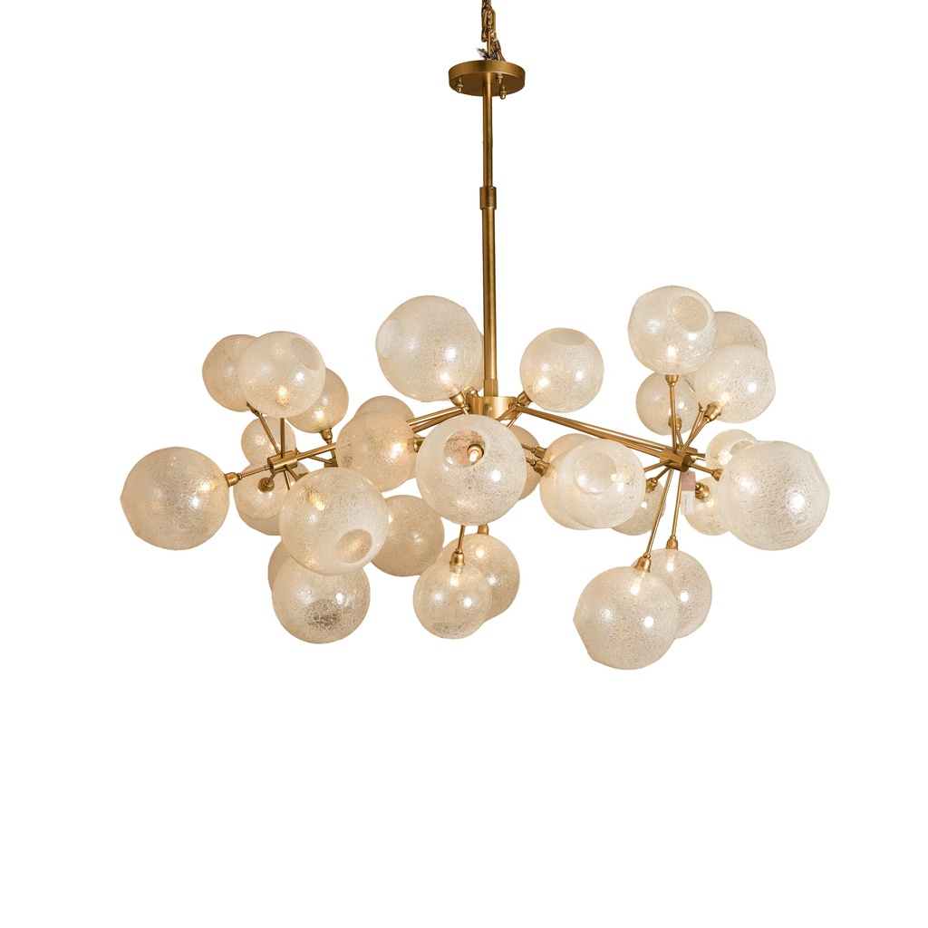 Chandelier In White Glass & Brass Gold