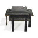 Set of 2 Coffee Table L&M Smokey Black Quartz, Black Rattan