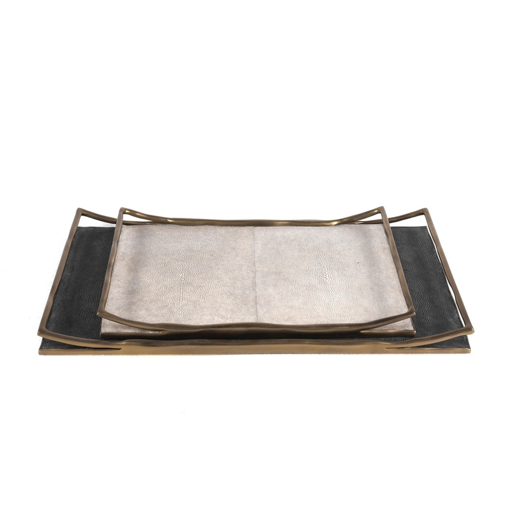 Set of 2 Trays M-L Cream Shagreen & Coal Black Shagreen