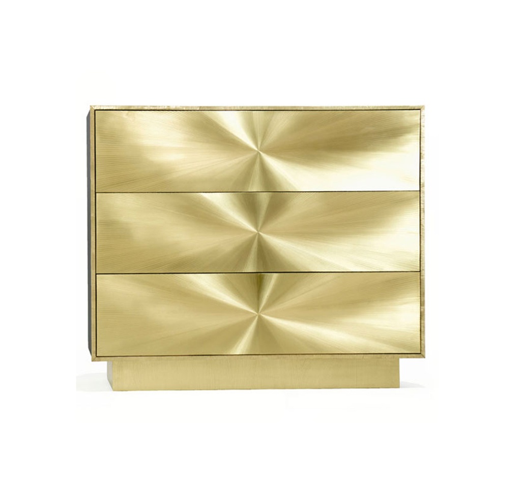 Starburst Brass Side Table W/Drawers