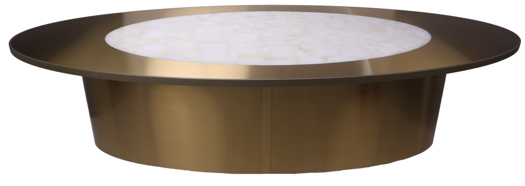 Dining Table oval shape 
Rock Crystal Top With Brass Frome and Metal Base 