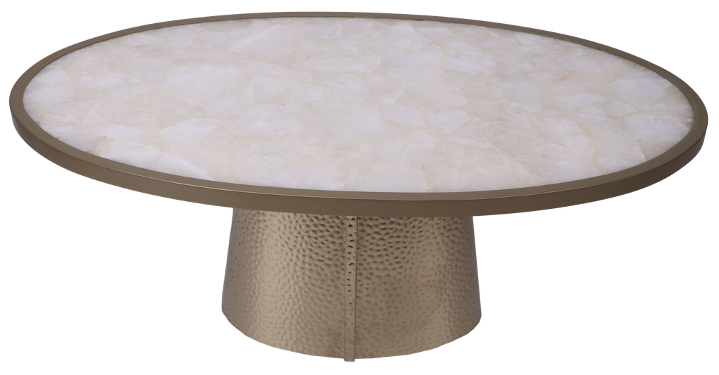 Rock Crystal Top With Brass Frame And Metal Base 
1 bronze, 2 gold