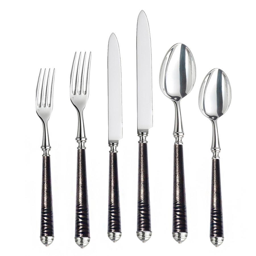 Set Of 6 Poudre Black Silver Placesetting Cutleries
