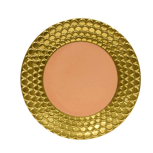 [1010011037] Aegean 24Kt Gold Sculpted Desert Platepink (White/Bronze,22X30X33 H CM, Porcelain)