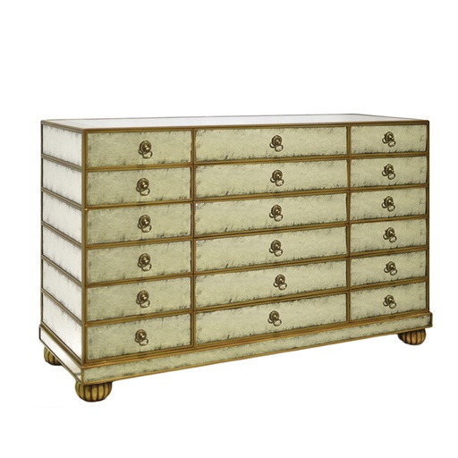 [201001076] Aged Eglomise Chest (Brass,80x75 CM, Upholstered)