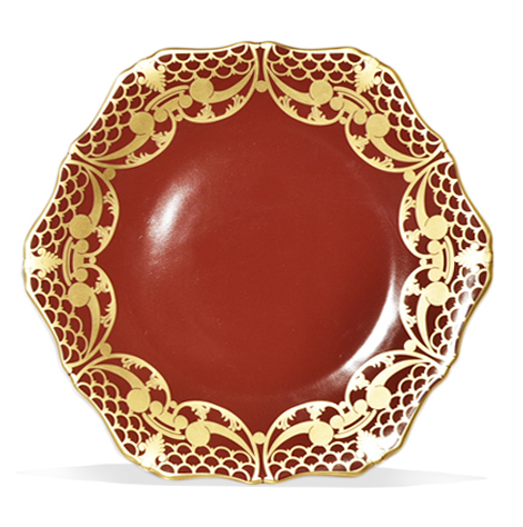[101001954] Alencon Rouge Dessert Plate (Gold/Rouge,25x25cm, Ceramic)