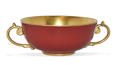 [102001575] Alencon Rouge Soup Bowl With 2 Handlesa (Gold,27cm, Porcelain)