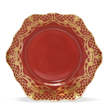 [102001574] Alencon Rouge Soup Platea (Gold/Rouge,25x25cm, Ceramic)