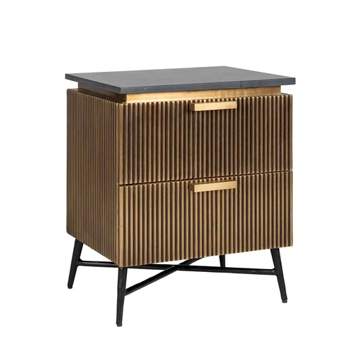 [205001049] Bedside Cabinet Ironville 2-Drawers (Gold,120x40x200, Oak/Metal)