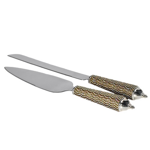 [103001053] Set of 2 Cake Set Boxed Silver Plated With Cut Crystal Hand (Brown,25cm, Lacquered)