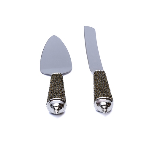 [103001054] Set of 2 Cake Set Silver Plated With Cut Handleblack Diamo