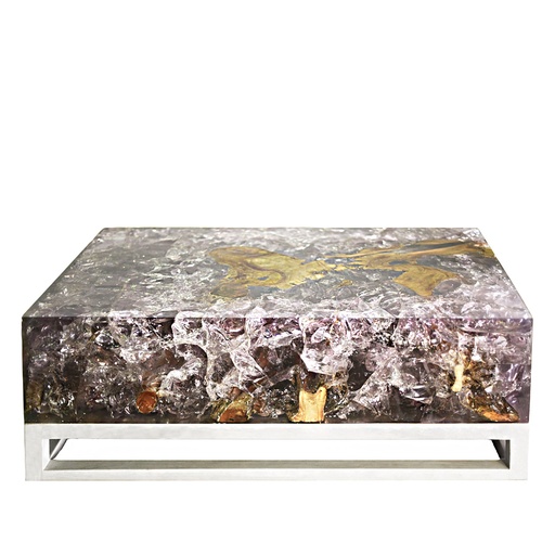 [202001194] Crystal Grayish Resin Coffee Table (120x70x48, )