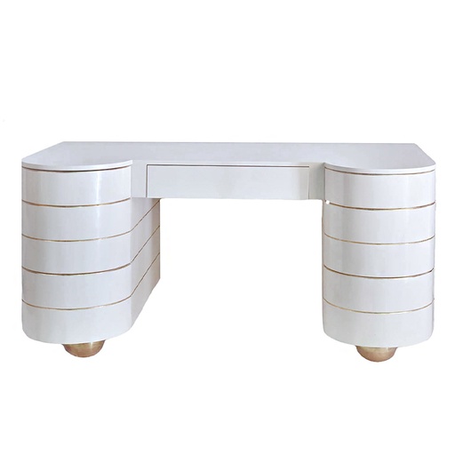 [204001024] Curved Vanity Desk (Clear/Gold,30x40xH100, Brass/Glass)