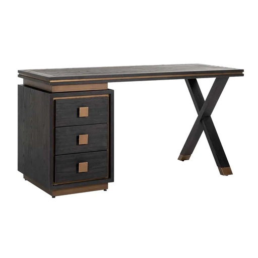 [204001034] Desk Hunter 3 Drawers (Gold/Black,97x45xH182, Oak/Metal)