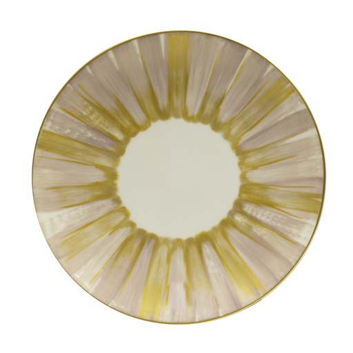 [1010011164] Dessert Plate  Dpj Panache  Yellow Brown (Gold Trim,DIA 23 CM, Porcelain)
