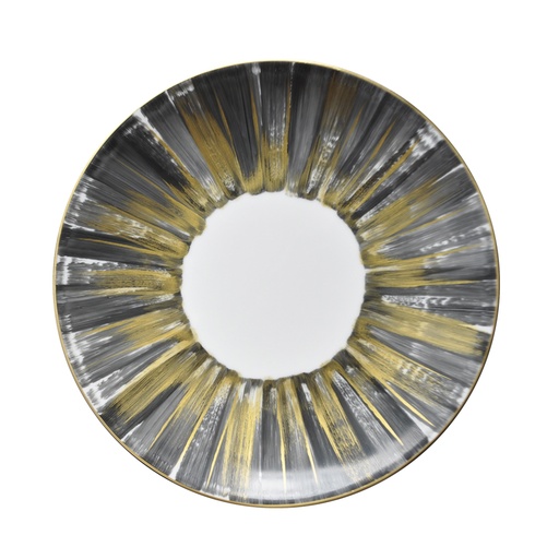 [1010011168] Dessert Plate  Dpj Panache Blk Ylw (Gold Trim,DIA 23 CM, Porcelain)