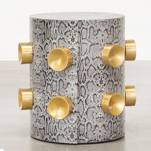 [202001216] Edgy Pieces Our Push My Side Table (Silver/Gold,DIA43xH44, Snake Skin)