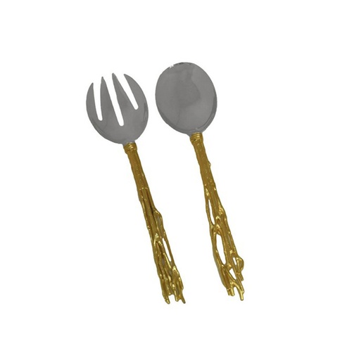 [103001021] Set of 2 Gilded Twig Serving Gp (Gold steel,31 cm, Metal)