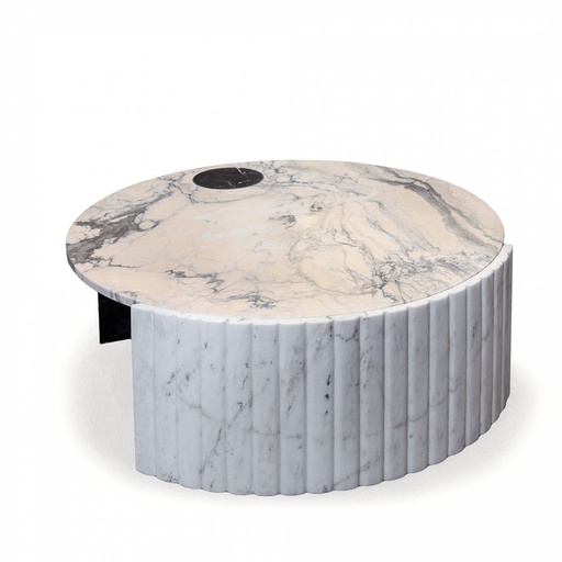 [202001258] Helene Center Table (White Onyx And Light Gold,L - 99.06 , W- 43.2 , ht - 53.3, Light Gold On Metal)