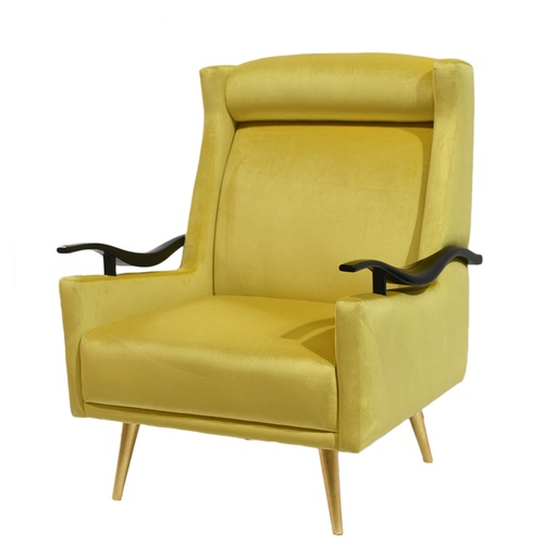 [206003092] Iconic Armchair In Yellow Velvet Fabric (Orange,95x90x80H.cm, Upholstered)
