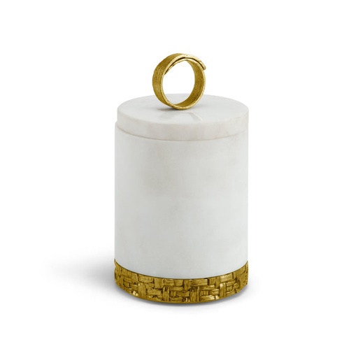 [104007033] Palm Round Container (White/Gold,DIA 7.5x13, Marble/Antique)